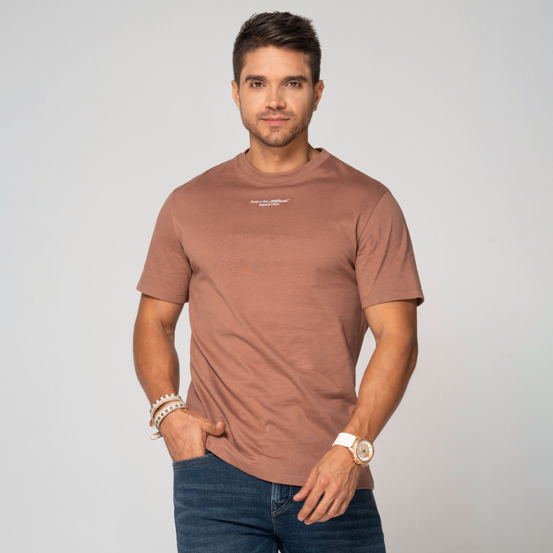Camiseta Slim Color Mocca Y Beige Marca Rappaz