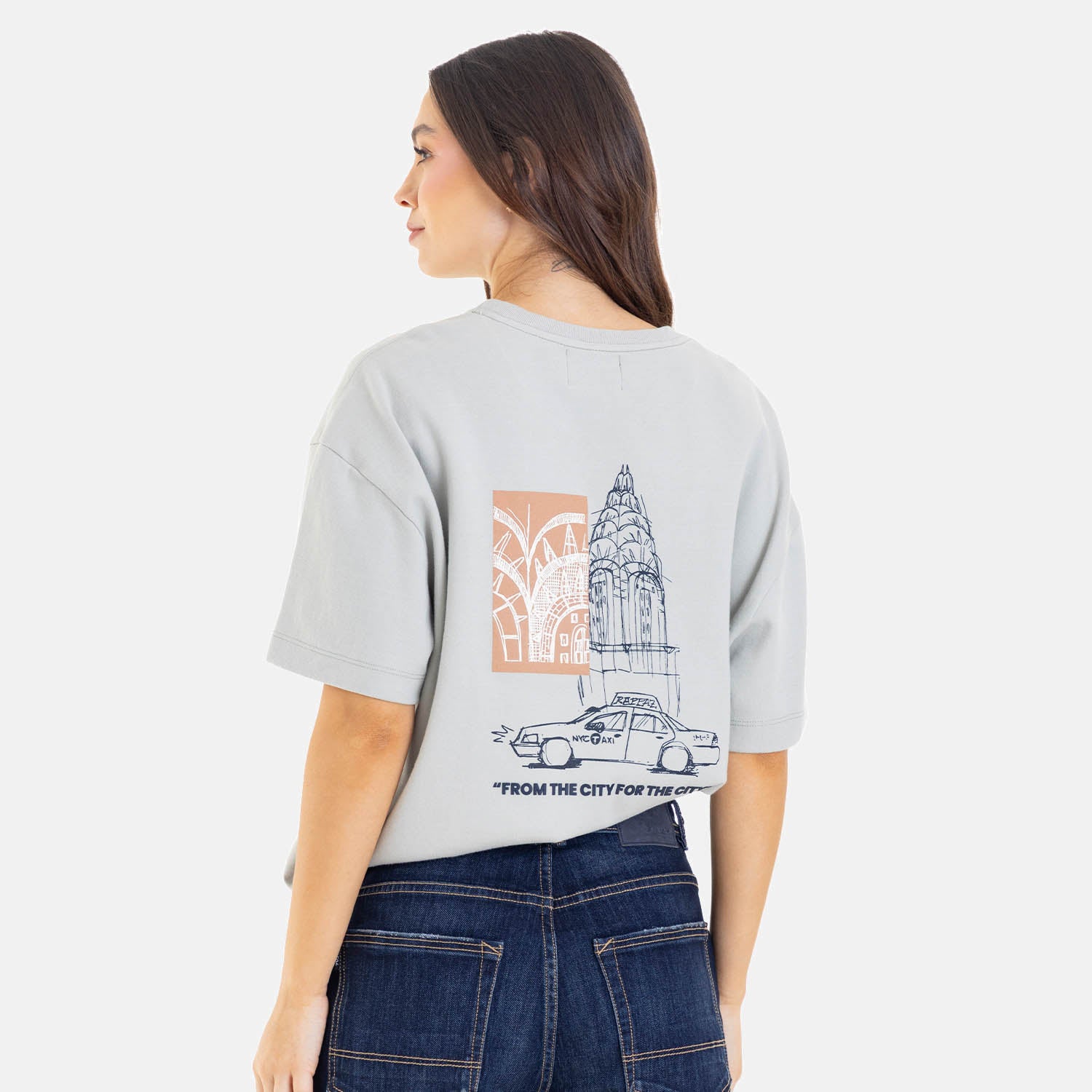 Boxy Fit City Sketch Tee Sage