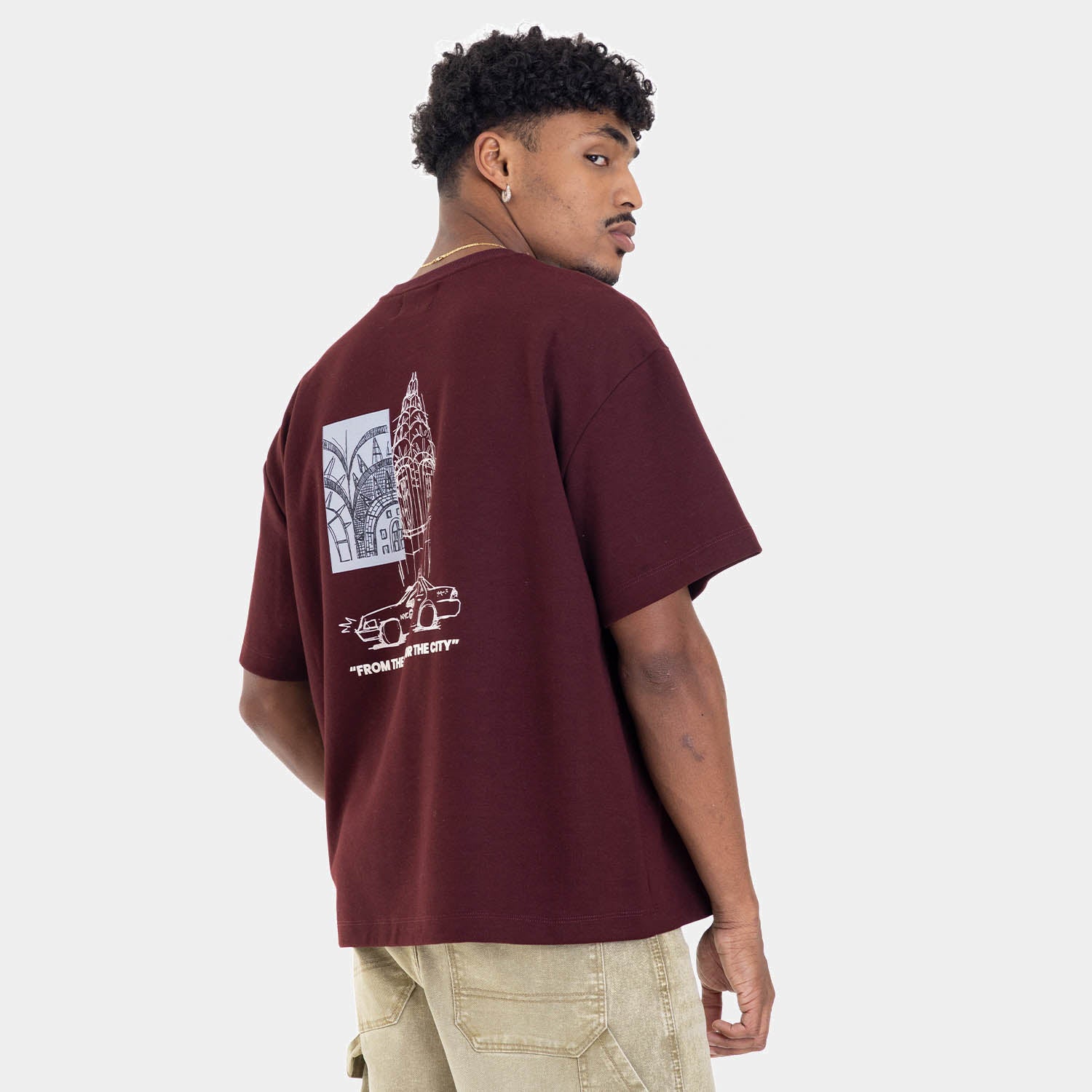 Boxy Fit City Sketch Tee Wine