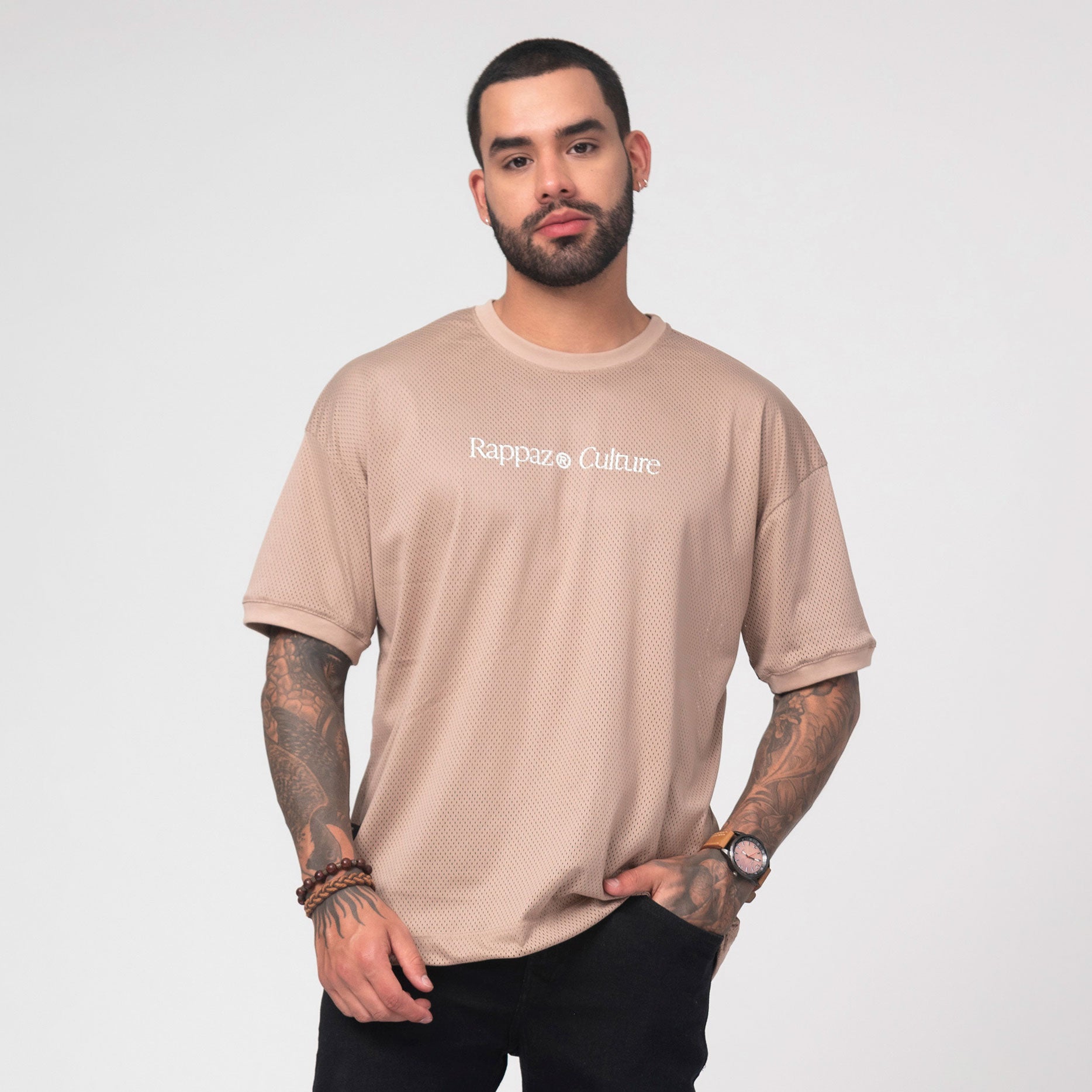 Camiseta Over size Tendencia Malla Estampado Frontal Marca Rappaz