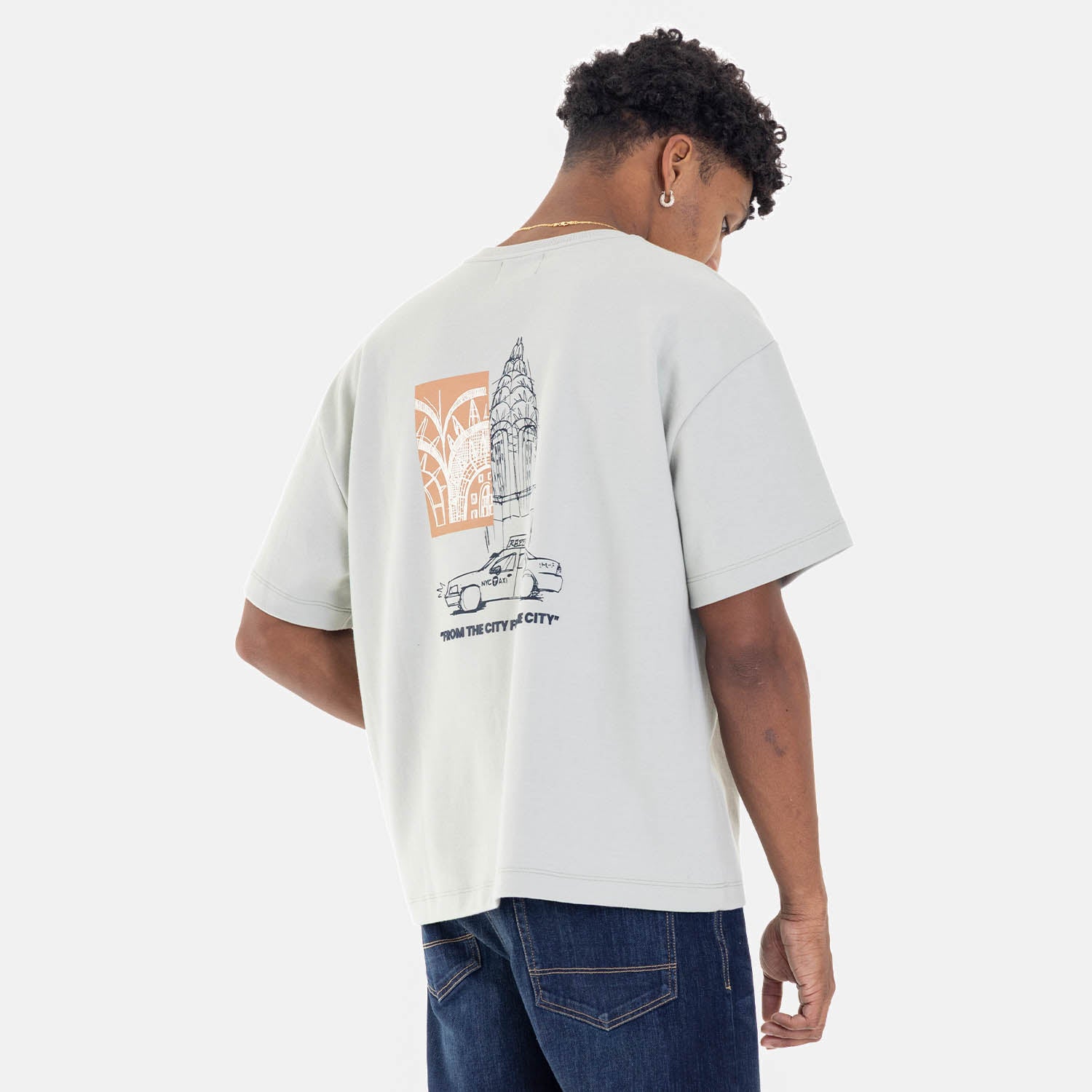 Boxy Fit City Sketch Tee Sage