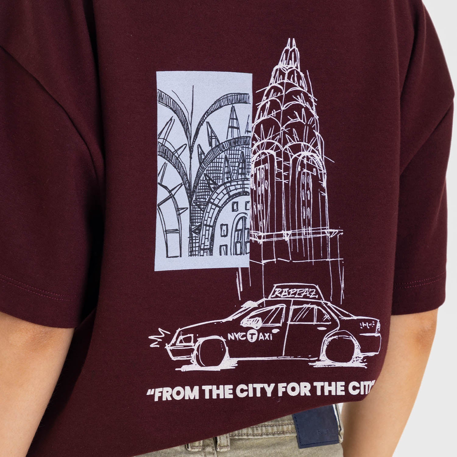 Boxy Fit City Sketch Tee Wine