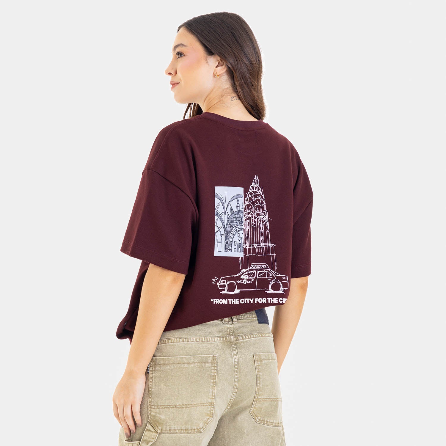 Boxy Fit City Sketch Tee Wine