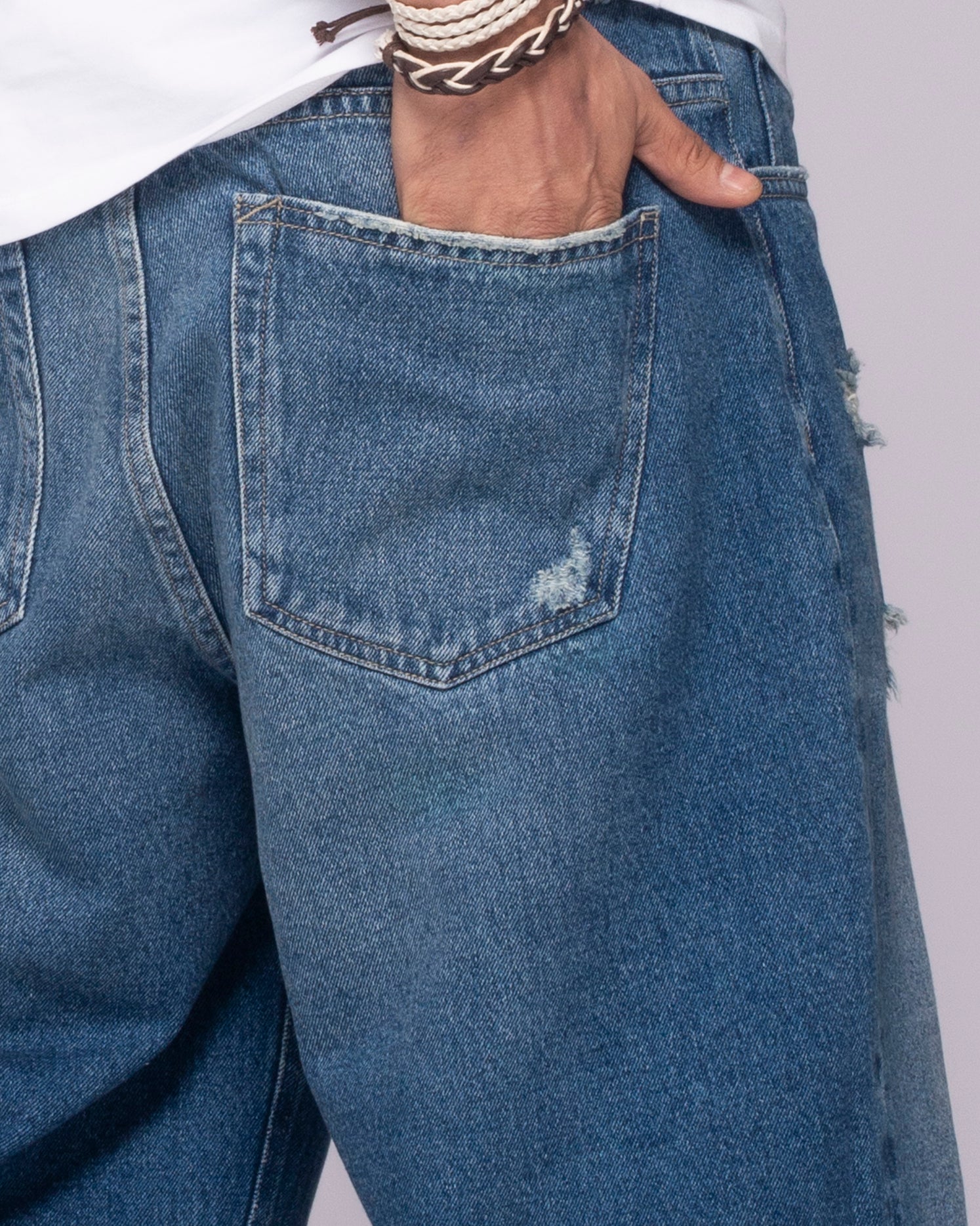 Bermuda Denim Clásica Oversize con Desgaste Marca Rappaz