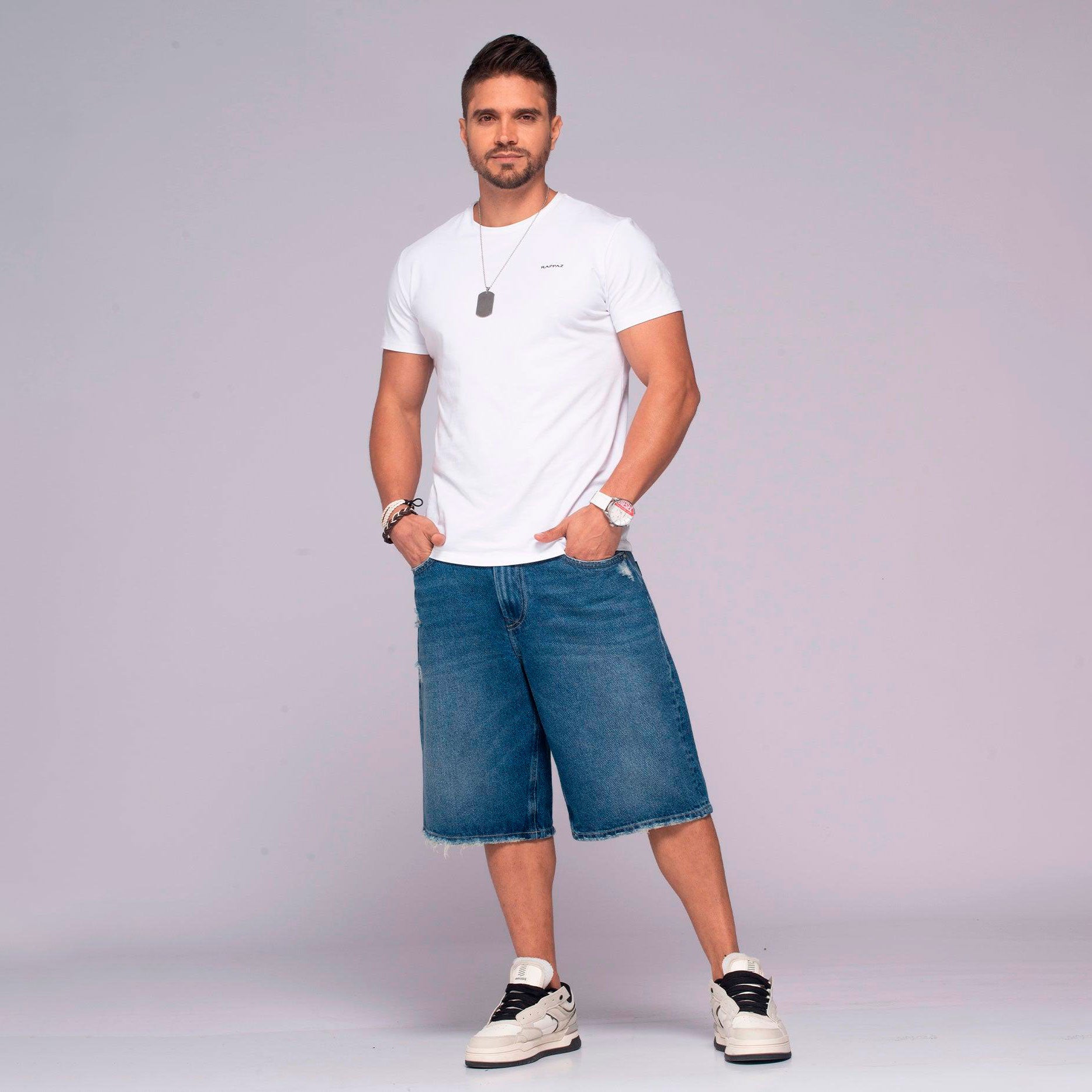 Bermuda Denim Clásica Oversize con Desgaste Marca Rappaz