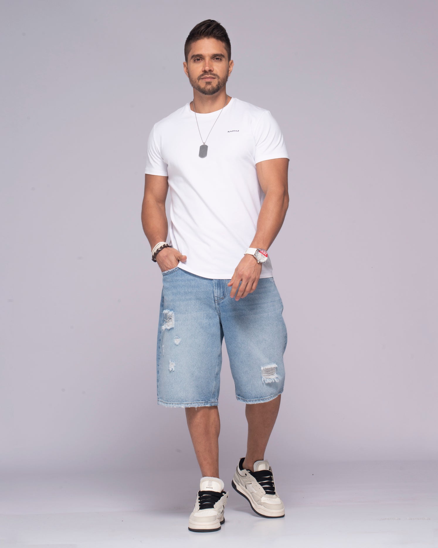 Bermuda Clásica Oversize Denim con Desgaste Marca Rappaz