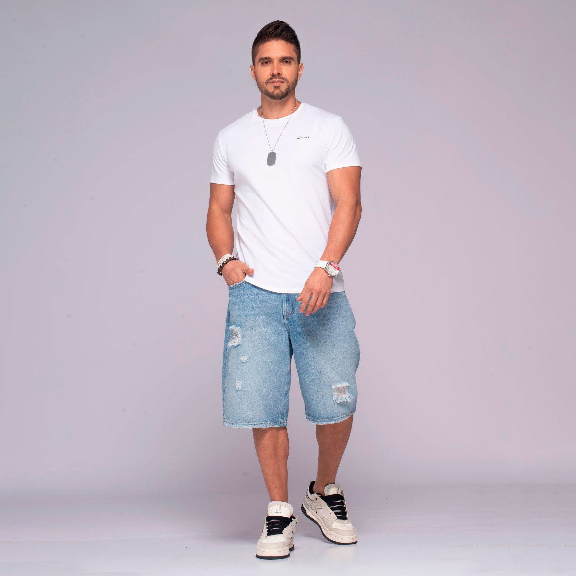 Bermuda Clásica Oversize Denim con Desgaste Marca Rappaz